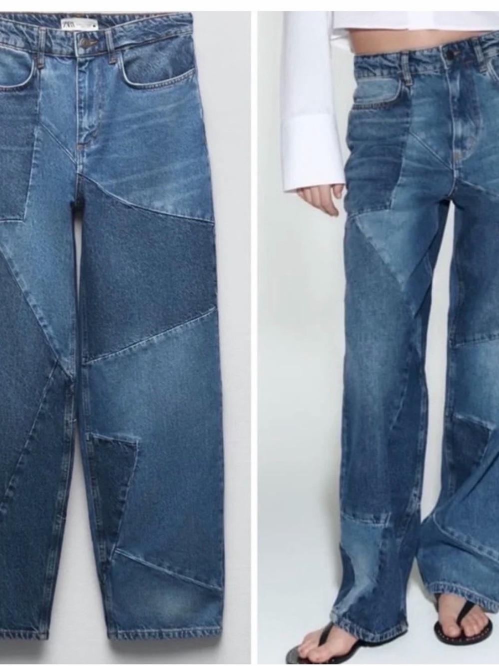 Zara Patchwork Wide-Leg Women's Jeans - size 4